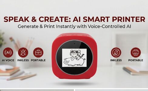 Pomya AI Voice Mini Sticker Printer, Smart Inkless Black White Printing, Portable AI Photo Printer with Paper Roll for Journaling, DIY Crafts, Notes and Gifts in Kuwait