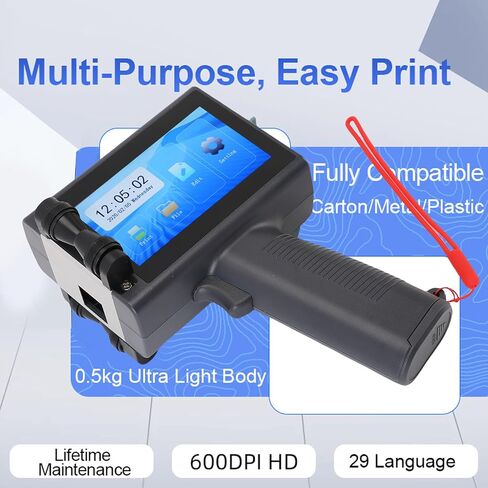 Handheld Inkjet Printer 4.3 Touch Screen 29 Languages | Portable coder for barcode QR date on carton wood plastic with quick drying ink in Kuwait