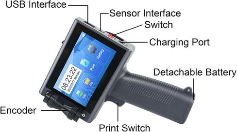 Handheld Inkjet Printer 4.3 Touch Screen 29 Languages | Portable coder for barcode QR date on carton wood plastic with quick drying ink in Kuwait