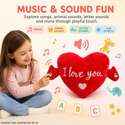 Baby Musical Sensory Toy,Interactive Dual Mode Plush Toy with Sounds | Red Heart Rechargeable Educational Toy, Skin Touch Activated Sound Plush,Christmas Birthday Gift for Kids Boys Girls All Ages in Kuwait