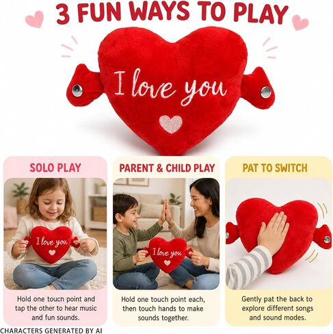 Baby Musical Sensory Toy,Interactive Dual Mode Plush Toy with Sounds | Red Heart Rechargeable Educational Toy, Skin Touch Activated Sound Plush,Christmas Birthday Gift for Kids Boys Girls All Ages in Kuwait