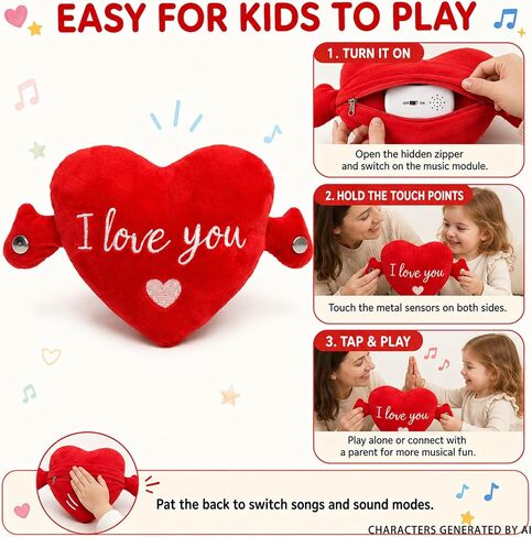 Baby Musical Sensory Toy,Interactive Dual Mode Plush Toy with Sounds | Red Heart Rechargeable Educational Toy, Skin Touch Activated Sound Plush,Christmas Birthday Gift for Kids Boys Girls All Ages in Kuwait