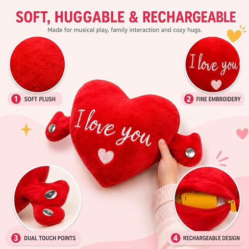 Baby Musical Sensory Toy,Interactive Dual Mode Plush Toy with Sounds | Red Heart Rechargeable Educational Toy, Skin Touch Activated Sound Plush,Christmas Birthday Gift for Kids Boys Girls All Ages in Kuwait