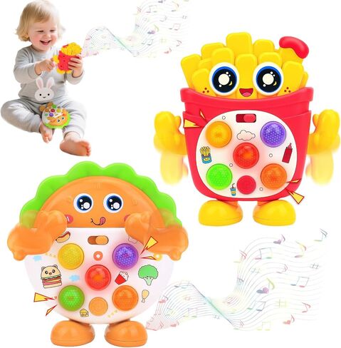 Baby Musical Toys with Music & Quick Push Game for Toddlers 1-3 | Interactive Light up Baby Toy with Music & Sound Effects & 5 Level Quick Push Game, Birthday Gift for Boy Girl Ages 1 2 3 in Kuwait