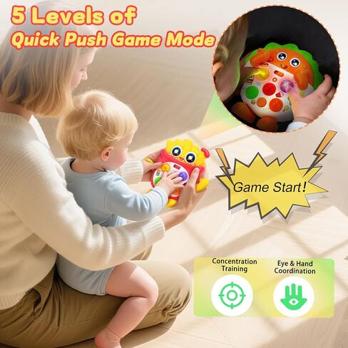 Baby Musical Toys with Music & Quick Push Game for Toddlers 1-3 | Interactive Light up Baby Toy with Music & Sound Effects & 5 Level Quick Push Game, Birthday Gift for Boy Girl Ages 1 2 3 in Kuwait