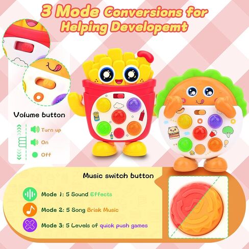 Baby Musical Toys with Music & Quick Push Game for Toddlers 1-3 | Interactive Light up Baby Toy with Music & Sound Effects & 5 Level Quick Push Game, Birthday Gift for Boy Girl Ages 1 2 3 in Kuwait