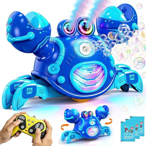 Remote Control Crab Toy for Boys 4 Years Old, Cool Boys Gifts for Ages 4-7 | Musical Crawling Crab Bubble Machine Toy with Lights, Mist Spray, Christmas Birthday Gift for 4 5 6 7 Year Old Boys Kids Blue in Kuwait