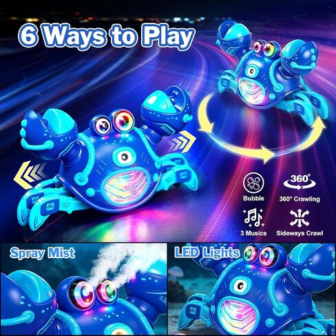 Remote Control Crab Toy for Boys 4 Years Old, Cool Boys Gifts for Ages 4-7 | Musical Crawling Crab Bubble Machine Toy with Lights, Mist Spray, Christmas Birthday Gift for 4 5 6 7 Year Old Boys Kids Blue in Kuwait