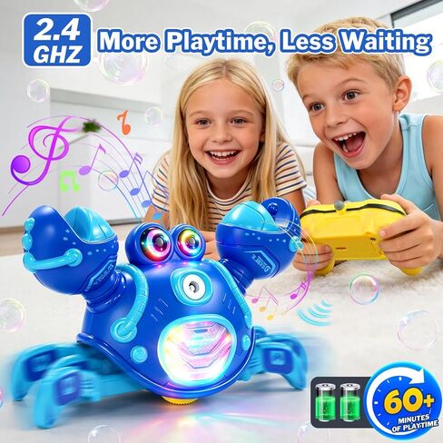 Remote Control Crab Toy for Boys 4 Years Old, Cool Boys Gifts for Ages 4-7 | Musical Crawling Crab Bubble Machine Toy with Lights, Mist Spray, Christmas Birthday Gift for 4 5 6 7 Year Old Boys Kids Blue in Kuwait