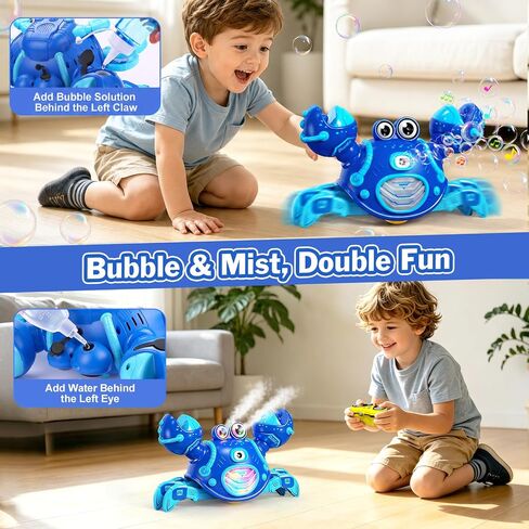 Remote Control Crab Toy for Boys 4 Years Old, Cool Boys Gifts for Ages 4-7 | Musical Crawling Crab Bubble Machine Toy with Lights, Mist Spray, Christmas Birthday Gift for 4 5 6 7 Year Old Boys Kids Blue in Kuwait