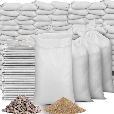 Windyun 500 Pcs White Empty Sandbags with Ties 18 x 30 Inch White Woven Polypropylene Sand Bags Bulk, Heavy Duty Sand Bags Flood Water Barrier for Hurricane Flooding, Construction in Kuwait