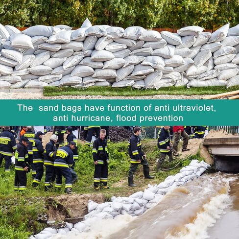 Windyun 500 Pcs White Empty Sandbags with Ties 18 x 30 Inch White Woven Polypropylene Sand Bags Bulk, Heavy Duty Sand Bags Flood Water Barrier for Hurricane Flooding, Construction in Kuwait