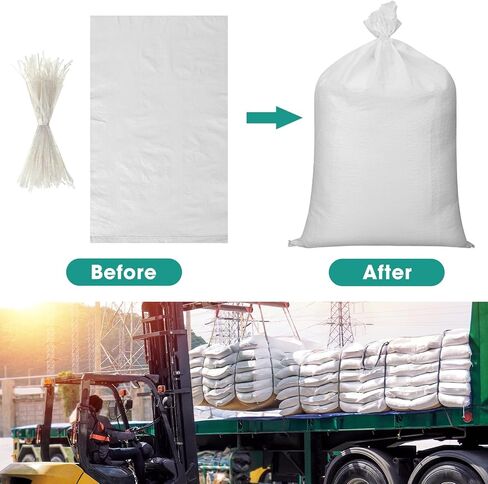 Windyun 500 Pcs White Empty Sandbags with Ties 18 x 30 Inch White Woven Polypropylene Sand Bags Bulk, Heavy Duty Sand Bags Flood Water Barrier for Hurricane Flooding, Construction in Kuwait