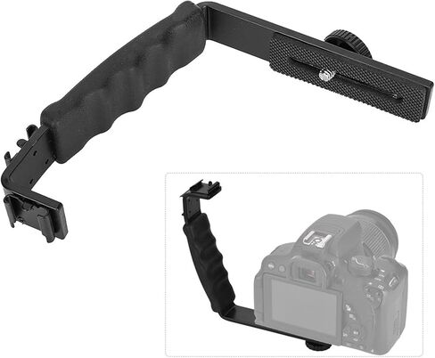 Dpofirs Aluminum L Flash Bracket for Camera | Dual Hot Shoe Mount Bracket with 1/4 Thread for DSLR Microphone LED Light DV in Kuwait