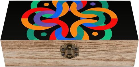 Mindful Pattern Wooden Storage Box with Hinged Lid for Photo | Wood Keepsake Box, Dustproof Storage Box, Decorative Treasure Chest, Memory Box for Crafts Coins Stamps Letters Jewelry in Kuwait