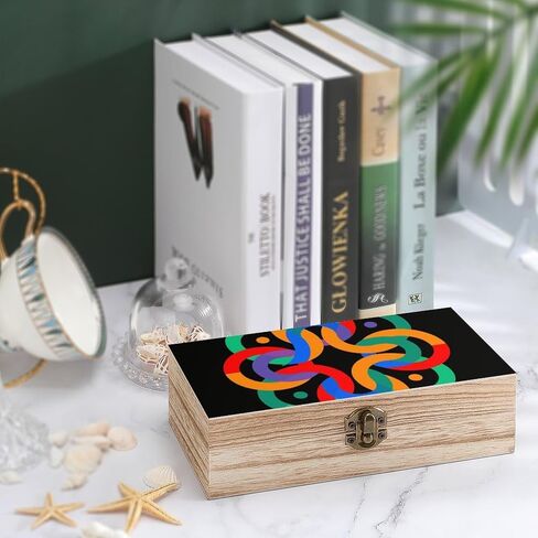Mindful Pattern Wooden Storage Box with Hinged Lid for Photo | Wood Keepsake Box, Dustproof Storage Box, Decorative Treasure Chest, Memory Box for Crafts Coins Stamps Letters Jewelry in Kuwait