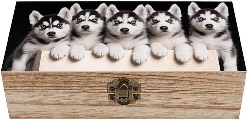 Husky Dog Wooden Storage Box with Hinged Lid for Photo | Wood Keepsake Box, Dustproof Storage Box, Decorative Treasure Chest, Memory Box for Crafts Coins Stamps Letters Jewelry in Kuwait