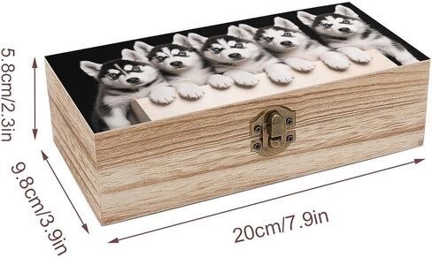 Husky Dog Wooden Storage Box with Hinged Lid for Photo | Wood Keepsake Box, Dustproof Storage Box, Decorative Treasure Chest, Memory Box for Crafts Coins Stamps Letters Jewelry in Kuwait