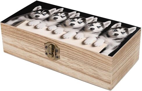 Husky Dog Wooden Storage Box with Hinged Lid for Photo | Wood Keepsake Box, Dustproof Storage Box, Decorative Treasure Chest, Memory Box for Crafts Coins Stamps Letters Jewelry in Kuwait
