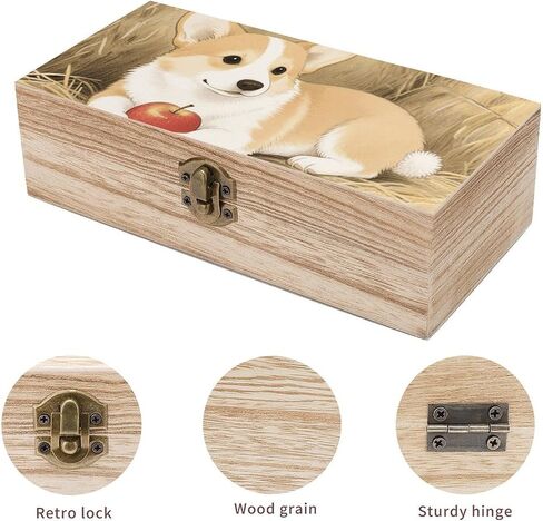 Puppy Dog Wooden Storage Box with Hinged Lid for Photo | Wood Keepsake Box, Dustproof Storage Box, Decorative Treasure Chest, Memory Box for Crafts Coins Stamps Letters Jewelry in Kuwait