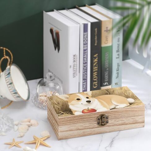 Puppy Dog Wooden Storage Box with Hinged Lid for Photo | Wood Keepsake Box, Dustproof Storage Box, Decorative Treasure Chest, Memory Box for Crafts Coins Stamps Letters Jewelry in Kuwait