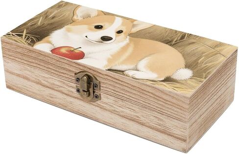 Puppy Dog Wooden Storage Box with Hinged Lid for Photo | Wood Keepsake Box, Dustproof Storage Box, Decorative Treasure Chest, Memory Box for Crafts Coins Stamps Letters Jewelry in Kuwait