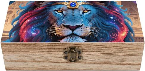 Lion Starry Night Wooden Storage Box with Hinged Lid for Photo | Wood Keepsake Box, Dustproof Storage Box, Decorative Treasure Chest, Memory Box for Crafts Coins Stamps Letters Jewelry in Kuwait