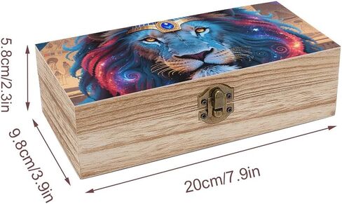Lion Starry Night Wooden Storage Box with Hinged Lid for Photo | Wood Keepsake Box, Dustproof Storage Box, Decorative Treasure Chest, Memory Box for Crafts Coins Stamps Letters Jewelry in Kuwait