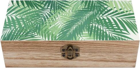 Green Palm Wooden Storage Box with Hinged Lid for Photo | Wood Keepsake Box, Dustproof Storage Box, Decorative Treasure Chest, Memory Box for Crafts Coins Stamps Letters Jewelry in Kuwait