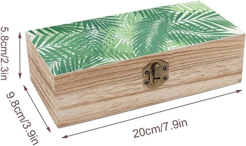 Green Palm Wooden Storage Box with Hinged Lid for Photo | Wood Keepsake Box, Dustproof Storage Box, Decorative Treasure Chest, Memory Box for Crafts Coins Stamps Letters Jewelry in Kuwait