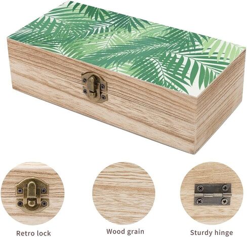 Green Palm Wooden Storage Box with Hinged Lid for Photo | Wood Keepsake Box, Dustproof Storage Box, Decorative Treasure Chest, Memory Box for Crafts Coins Stamps Letters Jewelry in Kuwait
