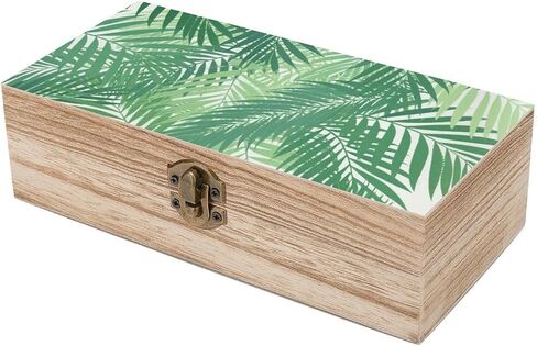 Green Palm Wooden Storage Box with Hinged Lid for Photo | Wood Keepsake Box, Dustproof Storage Box, Decorative Treasure Chest, Memory Box for Crafts Coins Stamps Letters Jewelry in Kuwait