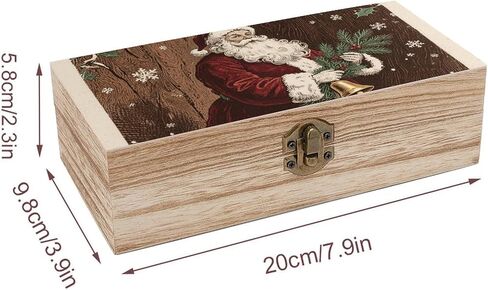 Christmas Santa Claus Wooden Storage Box with Hinged Lid for Photo | Wood Keepsake Box, Dustproof Storage Box, Decorative Treasure Chest, Memory Box for Crafts Coins Stamps Letters Jewelry in Kuwait