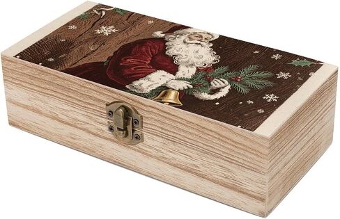 Christmas Santa Claus Wooden Storage Box with Hinged Lid for Photo | Wood Keepsake Box, Dustproof Storage Box, Decorative Treasure Chest, Memory Box for Crafts Coins Stamps Letters Jewelry in Kuwait
