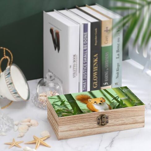 Yellowthroated Marten Bamboo Wooden Storage Box with Hinged Lid for Photo | Wood Keepsake Box, Dustproof Storage Box, Decorative Treasure Chest, Memory Box for Crafts Coins Stamps Letters Jewelry in Kuwait