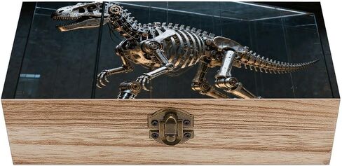 Mechanical Dinosaur Skeleton Wooden Storage Box with Hinged Lid for Photo | Wood Keepsake Box, Dustproof Storage Box, Decorative Treasure Chest, Memory Box for Crafts Coins Stamps Letters Jewelry in Kuwait