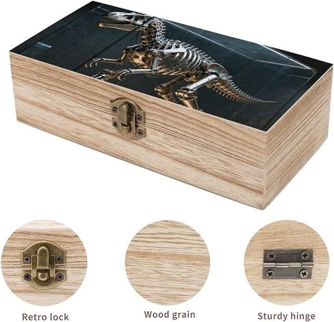 Mechanical Dinosaur Skeleton Wooden Storage Box with Hinged Lid for Photo | Wood Keepsake Box, Dustproof Storage Box, Decorative Treasure Chest, Memory Box for Crafts Coins Stamps Letters Jewelry in Kuwait