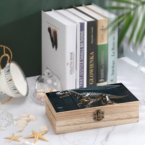 Mechanical Dinosaur Skeleton Wooden Storage Box with Hinged Lid for Photo | Wood Keepsake Box, Dustproof Storage Box, Decorative Treasure Chest, Memory Box for Crafts Coins Stamps Letters Jewelry in Kuwait