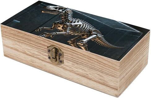 Mechanical Dinosaur Skeleton Wooden Storage Box with Hinged Lid for Photo | Wood Keepsake Box, Dustproof Storage Box, Decorative Treasure Chest, Memory Box for Crafts Coins Stamps Letters Jewelry in Kuwait