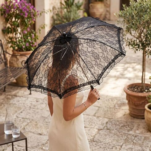 ASHATA Lace Umbrella Parasol Vintage Wedding Bridal Umbrella, Elegant Lace Design Easy Carrying for Photo Prop Stage Performance Wedding Party Decoration in Kuwait