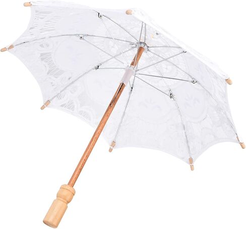 SUNGOOYUE Lace Wedding Parasol Handmade Cotton Bridal Umbrella S 14.9 in Wooden Handle 8 Rib Lace Canopy for Bride Photography Dance Party Decoration Beige in Kuwait