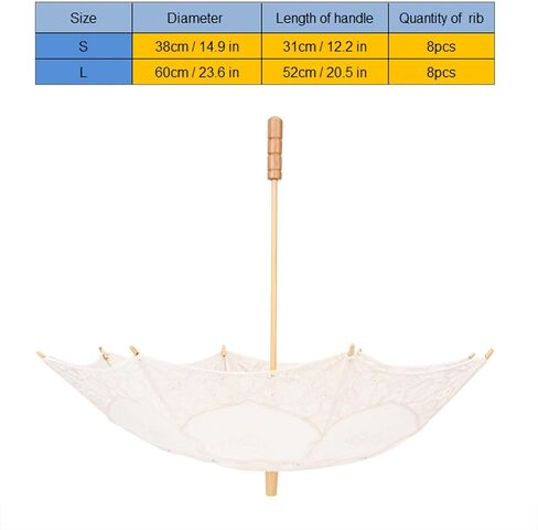 SUNGOOYUE Lace Wedding Parasol Handmade Cotton Bridal Umbrella S 14.9 in Wooden Handle 8 Rib Lace Canopy for Bride Photography Dance Party Decoration Beige in Kuwait