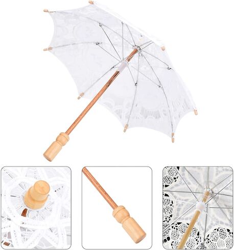 SUNGOOYUE Lace Wedding Parasol Handmade Cotton Bridal Umbrella S 14.9 in Wooden Handle 8 Rib Lace Canopy for Bride Photography Dance Party Decoration Beige in Kuwait