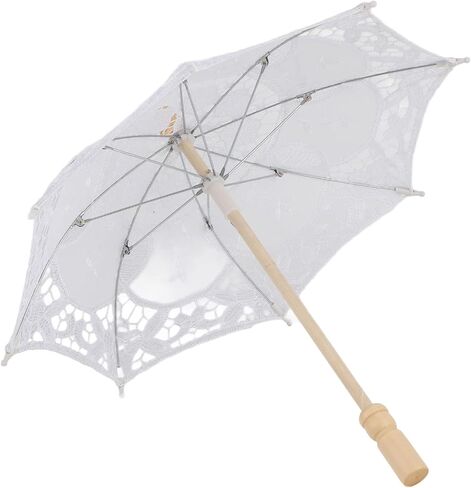 SUNGOOYUE Lace Wedding Parasol Handmade Cotton Bridal Umbrella S 14.9 in Wooden Handle 8 Rib Lace Canopy for Bride Photography Dance Party Decoration Beige in Kuwait