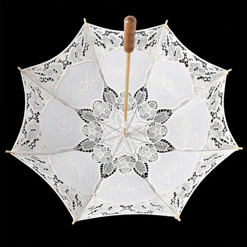 SUNGOOYUE Lace Wedding Parasol Handmade Cotton Bridal Umbrella S 14.9 in Wooden Handle 8 Rib Lace Canopy for Bride Photography Dance Party Decoration Beige in Kuwait