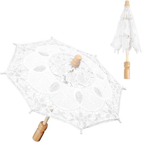 Bridal Lace Umbrella, Small Handmade Wooden Handle Umbrella for Wedding Decoration, Stage Performance in Kuwait