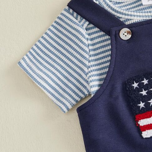 Sasaerucure Baby Boy 4th of July Outfit Short Sleeve Romper Suspender American Flag Jumpsuit Overall Pants Set in Kuwait