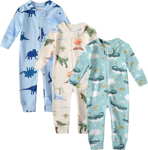 Owlivia Organic Cotton Baby Boys Girls 3-Pack Zip up Sleep 'N Play Pjs, Soft Footless Romper, Long Sleeve One-Piece Outfit in Kuwait