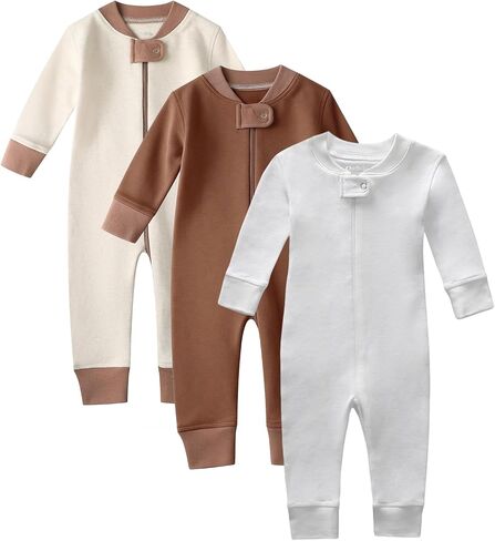 Owlivia Organic Cotton Baby Boys Girls 3-Pack Zip up Sleep 'N Play Pjs, Soft Footless Romper, Long Sleeve One-Piece Outfit in Kuwait