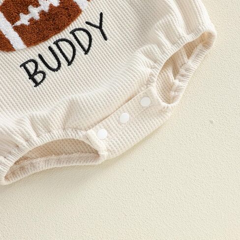 Baby Boy Girl Football Outfit Sweasthirt Romper Long Sleeve Shirt Bodysuit | Daddys Football Buddy Letter Crewneck Pullover Waffle Knit Sweater Bubble Romper Fall Winter Clothes in Kuwait